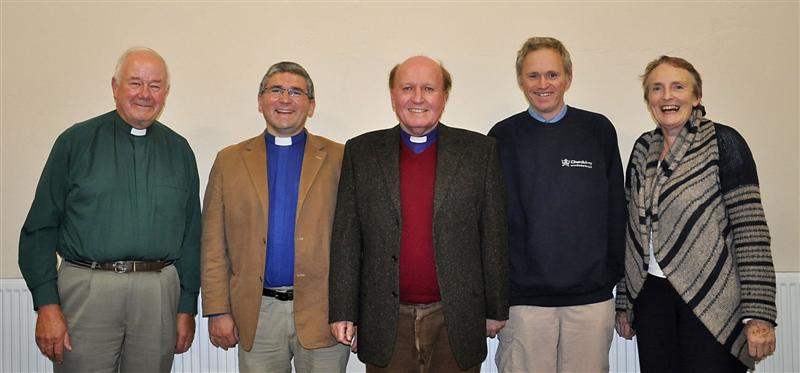 Rev Bill Stafford, Rev John Woods, Bishop Ferran Glenfield, Captain Richard Beadle and Maud Cunningham