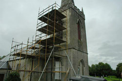 St Peter's with scaffolding on the tower.